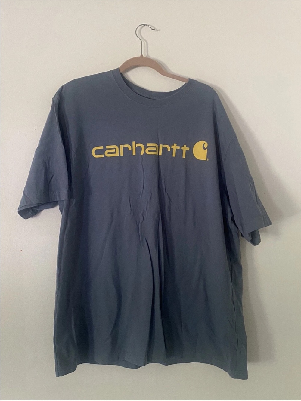Carhartt Short-Sleeve Navy Blue Tee with Yellow Logo
